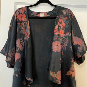 A New Day Floral Satin Kimono One Size